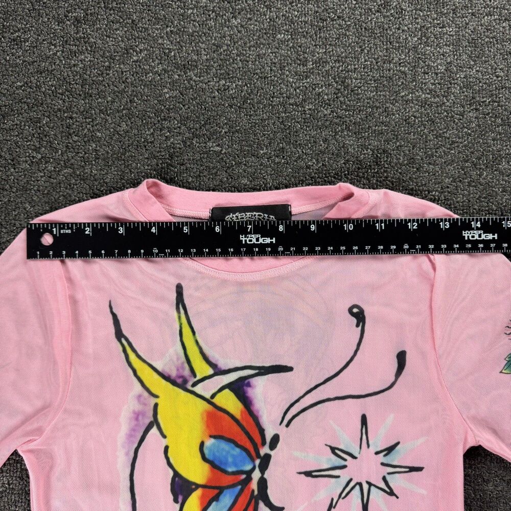Ed Hardy X Siberia Halls Pink Mesh Tattoo Long Sleeve Top Size Sm Y2K Sheer - Picture 15 of 15